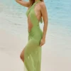 Vestito lungo con scollo all’americana e cut-out Caicos in verde oliva