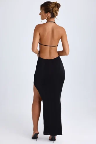 Vestito lungo con scollo all’americana e cut-out Solaria in nero Vestito lungo con scollo all’americana e cut-out Solaria in nero