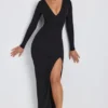 Vestito lungo con scollo profondo e maniche lunghe Marcela in Modal nero Vestito lungo con scollo profondo e maniche lunghe Marcela in Modal nero
