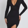 Vestito lungo con scollo profondo e maniche lunghe Marcela in Modal nero Vestito lungo con scollo profondo e maniche lunghe Marcela in Modal nero