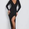 Vestito lungo con scollo profondo e maniche lunghe Marcela in Modal nero Vestito lungo con scollo profondo e maniche lunghe Marcela in Modal nero
