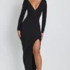 Vestito lungo con scollo profondo e maniche lunghe Marcela in Modal nero Vestito lungo con scollo profondo e maniche lunghe Marcela in Modal nero