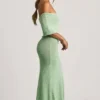 Vestito lungo con spalle scoperte in bouclé Naia in menta Vestito lungo con spalle scoperte in bouclé Naia in menta
