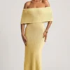 Vestito lungo con spalle scoperte Naia Bouclé in giallo Vestito lungo con spalle scoperte Naia Bouclé in giallo