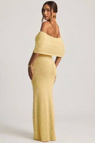 Vestito lungo con spalle scoperte Naia Bouclé in giallo