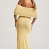 Vestito lungo con spalle scoperte Naia Bouclé in giallo Vestito lungo con spalle scoperte Naia Bouclé in giallo