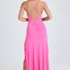 Vestito lungo con volant arricciati Coraline in rosa lollipop Vestito lungo con volant arricciati Coraline in rosa lollipop