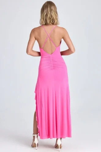 Vestito lungo con volant arricciati Coraline in rosa lollipop