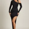 Vestito lungo drappeggiato asimmetrico Blythe in nero Vestito lungo drappeggiato asimmetrico Blythe in nero