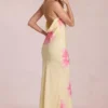Vestito lungo in chiffon Fioren con stampa floreale gialla Vestito lungo in chiffon Fioren con stampa floreale gialla