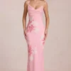 Vestito lungo in chiffon Fioren con stampa floreale rosa Vestito lungo in chiffon Fioren con stampa floreale rosa