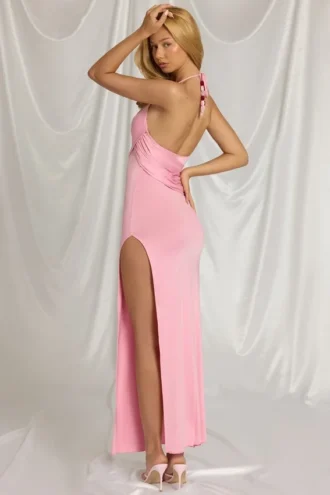 Vestito lungo Indi con scollo all’americana in rosa zucchero filato Vestito lungo Indi con scollo all’americana in rosa zucchero filato