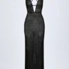 Vestito lungo Lanai con decorazioni e schiena scoperta in nero