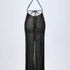 Vestito lungo Lanai con decorazioni e schiena scoperta in nero