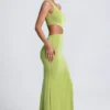 Vestito lungo monospalla con dettagli metallici Rosalia in verde oliva Vestito lungo monospalla con dettagli metallici Rosalia in verde oliva
