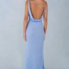 Vestito lungo monospalla Nivara con stampa a pois blu Vestito lungo monospalla Nivara con stampa a pois blu
