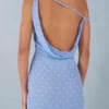 Vestito lungo monospalla Nivara con stampa a pois blu Vestito lungo monospalla Nivara con stampa a pois blu
