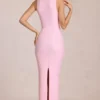 Vestito lungo Nayeli con scollo quadrato e arricciature in rosa fiorito Vestito lungo Nayeli con scollo quadrato e arricciature in rosa fiorito