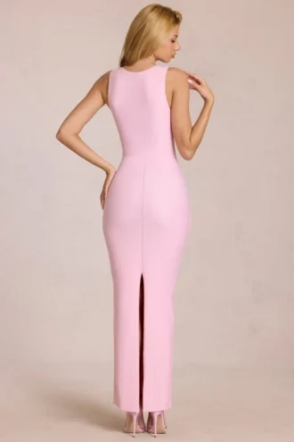 Vestito lungo Nayeli con scollo quadrato e arricciature in rosa fiorito