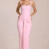 Vestito lungo Nayeli con scollo quadrato e arricciature in rosa fiorito Vestito lungo Nayeli con scollo quadrato e arricciature in rosa fiorito