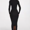 Vestito lungo scollato a V in modal a coste Noa, nero Vestito lungo scollato a V in modal a coste Noa, nero