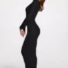 Vestito lungo scollato a V in modal a coste Noa, nero Vestito lungo scollato a V in modal a coste Noa, nero