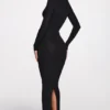 Vestito lungo scollato a V in modal a coste Noa, nero Vestito lungo scollato a V in modal a coste Noa, nero