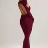 Vestito lungo senza schienale con ruches in modal Regine, color vino Vestito lungo senza schienale con ruches in modal Regine, color vino