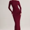 Vestito lungo senza schienale con ruches in modal Regine, color vino Vestito lungo senza schienale con ruches in modal Regine, color vino