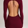 Vestito lungo senza schienale con ruches in modal Regine, color vino Vestito lungo senza schienale con ruches in modal Regine, color vino