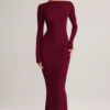 Vestito lungo senza schienale con ruches in modal Regine, color vino Vestito lungo senza schienale con ruches in modal Regine, color vino