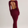 Vestito lungo senza schienale con ruches in modal Regine, color vino Vestito lungo senza schienale con ruches in modal Regine, color vino