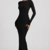 Vestito lungo senza schienale con ruches in modal Regine, nero Vestito lungo senza schienale con ruches in modal Regine, nero