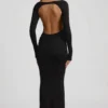 Vestito lungo senza schienale con ruches in modal Regine, nero Vestito lungo senza schienale con ruches in modal Regine, nero