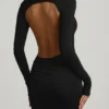 Vestito lungo senza schienale con ruches in modal Regine, nero Vestito lungo senza schienale con ruches in modal Regine, nero