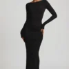 Vestito lungo senza schienale con ruches in modal Regine, nero Vestito lungo senza schienale con ruches in modal Regine, nero