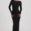 Vestito lungo senza schienale con ruches in modal Regine, nero Vestito lungo senza schienale con ruches in modal Regine, nero