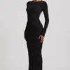 Vestito lungo senza schienale con ruches in modal Regine, nero Vestito lungo senza schienale con ruches in modal Regine, nero