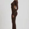 Vestito lungo senza schienale con ruches in TENCEL™ Modal color cioccolato Vestito lungo senza schienale con ruches in TENCEL™ Modal color cioccolato