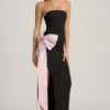 Vestito lungo senza spalline con fiocco Angelique in nero Vestito lungo senza spalline con fiocco Angelique in nero