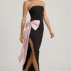 Vestito lungo senza spalline con fiocco Angelique in nero Vestito lungo senza spalline con fiocco Angelique in nero