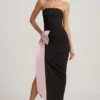 Vestito lungo senza spalline con fiocco Angelique in nero Vestito lungo senza spalline con fiocco Angelique in nero
