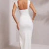 Vestito lungo Sloane con spacco alto e scollo profondo in bianco Vestito lungo Sloane con spacco alto e scollo profondo in bianco