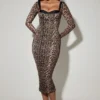 Vestito midi a balze con dettaglio reggiseno a strati Deliana con stampa leopardata Vestito midi a balze con dettaglio reggiseno a strati Deliana con stampa leopardata
