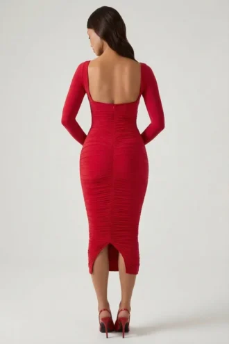 Vestito midi a balze con dettaglio reggiseno a strati Deliana in rosso