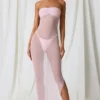 Vestito midi a fascia con ruches Papeete in rosa tenue Vestito midi a fascia con ruches Papeete in rosa tenue