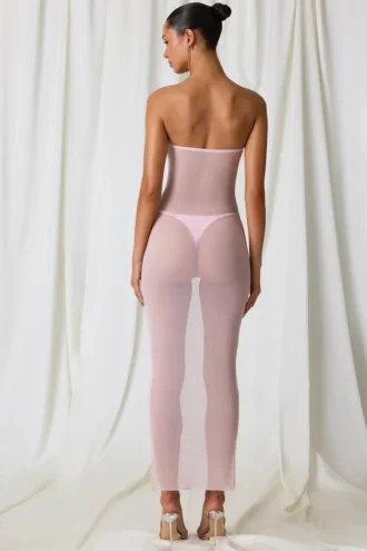 Vestito midi a fascia con ruches Papeete in rosa tenue Vestito midi a fascia con ruches Papeete in rosa tenue