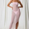 Vestito midi a fascia con ruches Papeete in rosa tenue Vestito midi a fascia con ruches Papeete in rosa tenue
