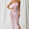 Vestito midi a fascia con ruches Papeete in rosa tenue Vestito midi a fascia con ruches Papeete in rosa tenue