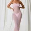 Vestito midi a fascia con ruches Papeete in rosa tenue Vestito midi a fascia con ruches Papeete in rosa tenue